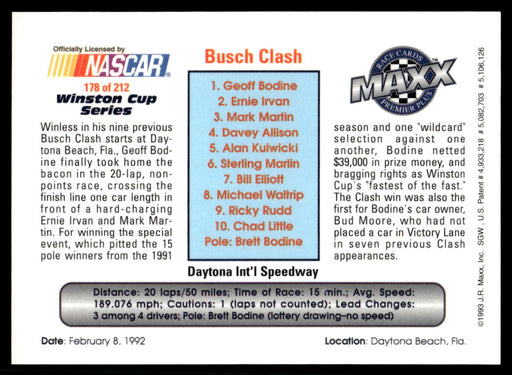 Busch Clash 1993 Maxx Premier Plus Base Back of Card