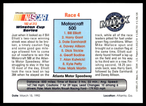 Race 4 1993 Maxx Premier Plus Base Back of Card