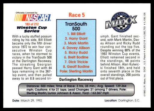 Race 5 1993 Maxx Premier Plus Base Back of Card