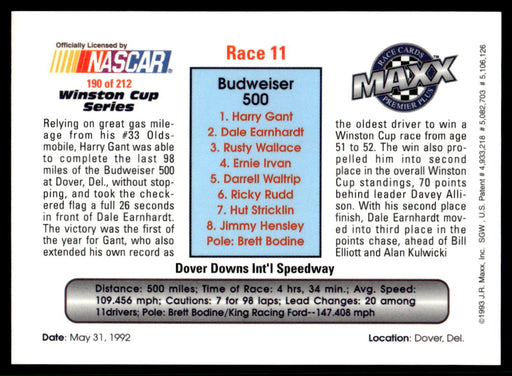 Race 11 1993 Maxx Premier Plus Base Back of Card