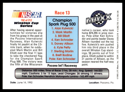 Race 13 1993 Maxx Premier Plus Base Back of Card