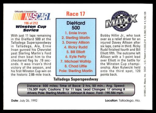 Race 17 1993 Maxx Premier Plus Base Back of Card