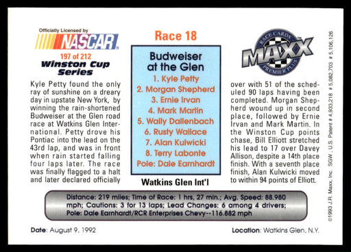 Race 18 1993 Maxx Premier Plus Base Back of Card