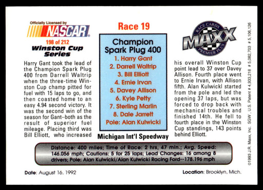 Race 19 1993 Maxx Premier Plus Base Back of Card