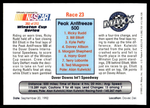 Race 23 1993 Maxx Premier Plus Base Back of Card