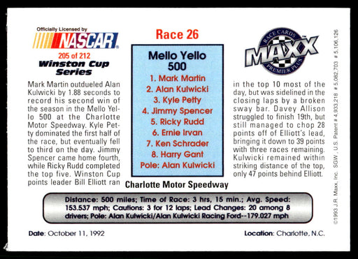 Race 26 1993 Maxx Premier Plus Base Back of Card