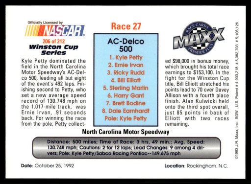 Race 27 1993 Maxx Premier Plus Base Back of Card