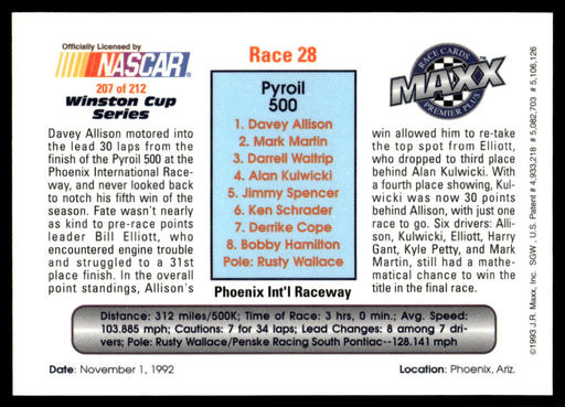 Race 28 1993 Maxx Premier Plus Base Back of Card