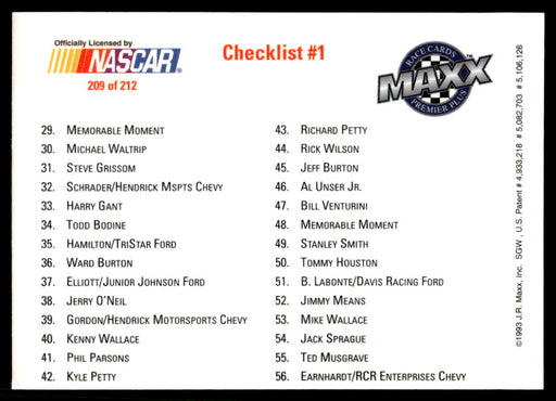 Checklist 1 1993 Maxx Premier Plus Base Back of Card