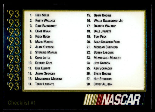 Checklist 1 1993 Maxx Premier Plus Base Front of Card