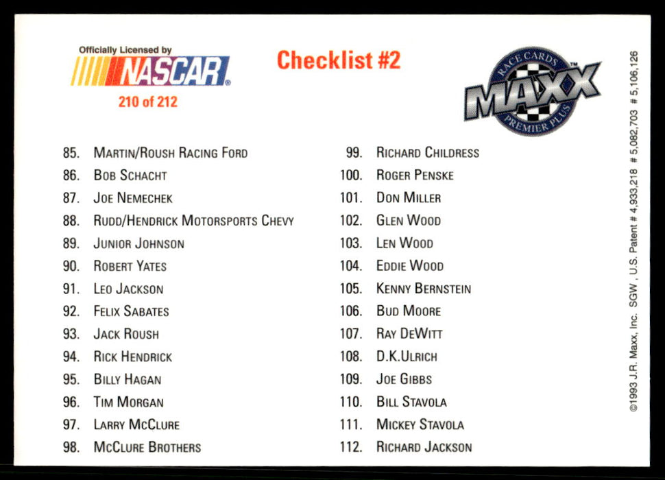 Checklist 2 1993 Maxx Premier Plus Base Back of Card