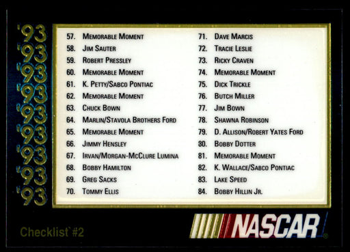 Checklist 2 1993 Maxx Premier Plus Base Front of Card