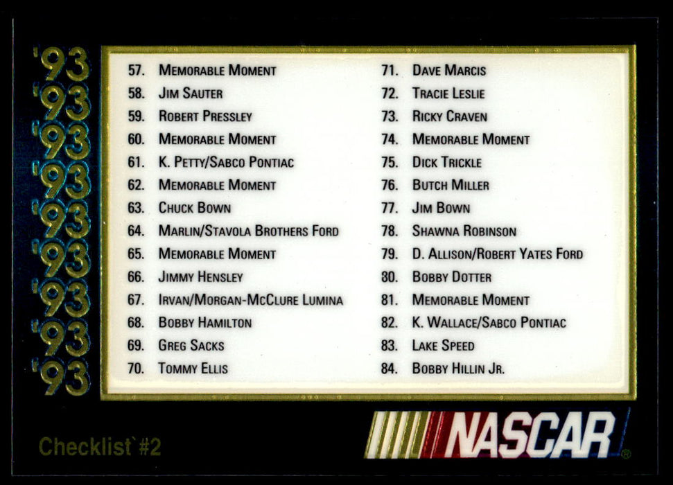Checklist 2 1993 Maxx Premier Plus Base Front of Card