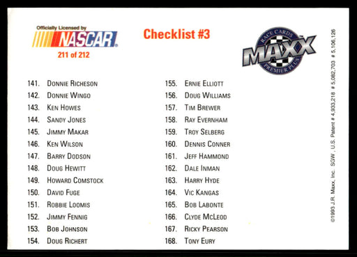 Checklist 3 1993 Maxx Premier Plus Base Back of Card