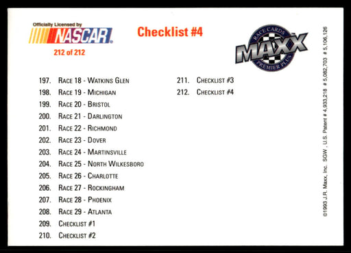Checklist 4 1993 Maxx Premier Plus Base Back of Card