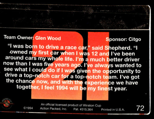 Morgan Sheperd 1994 Action Packed Back of Card