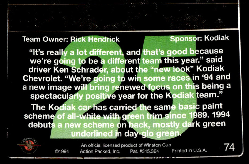 Ken Schrader 1994 Action Packed Back of Card