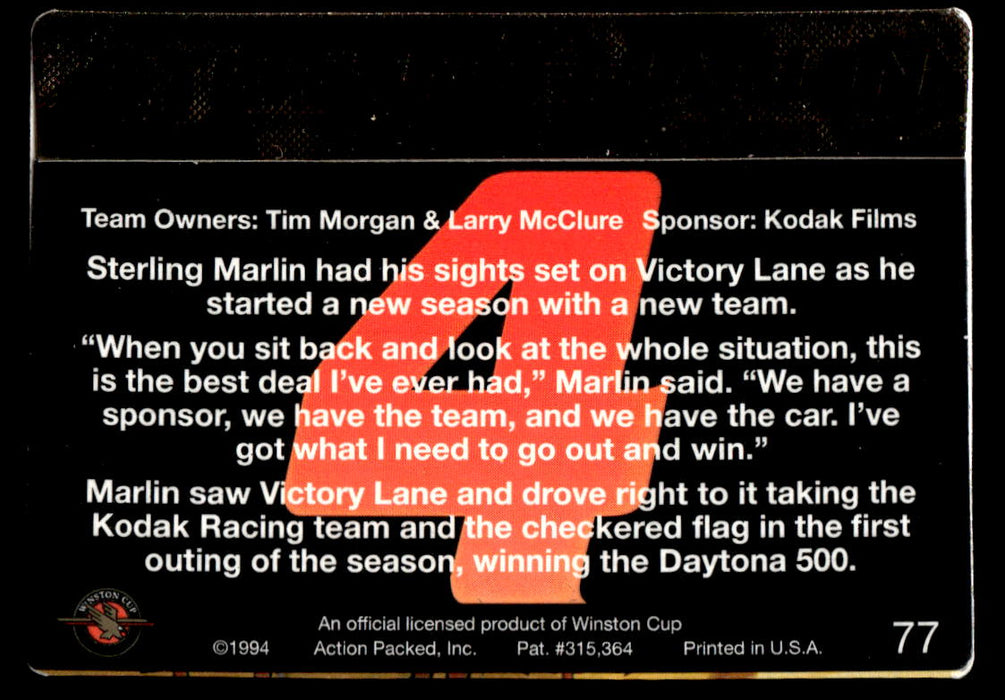 Sterling Marlin 1994 Action Packed Back of Card