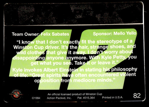 Kyle Petty 1994 Action Packed Back of Card