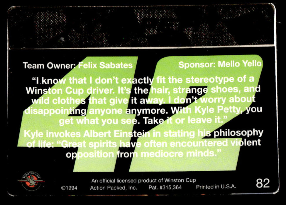 Kyle Petty 1994 Action Packed Back of Card