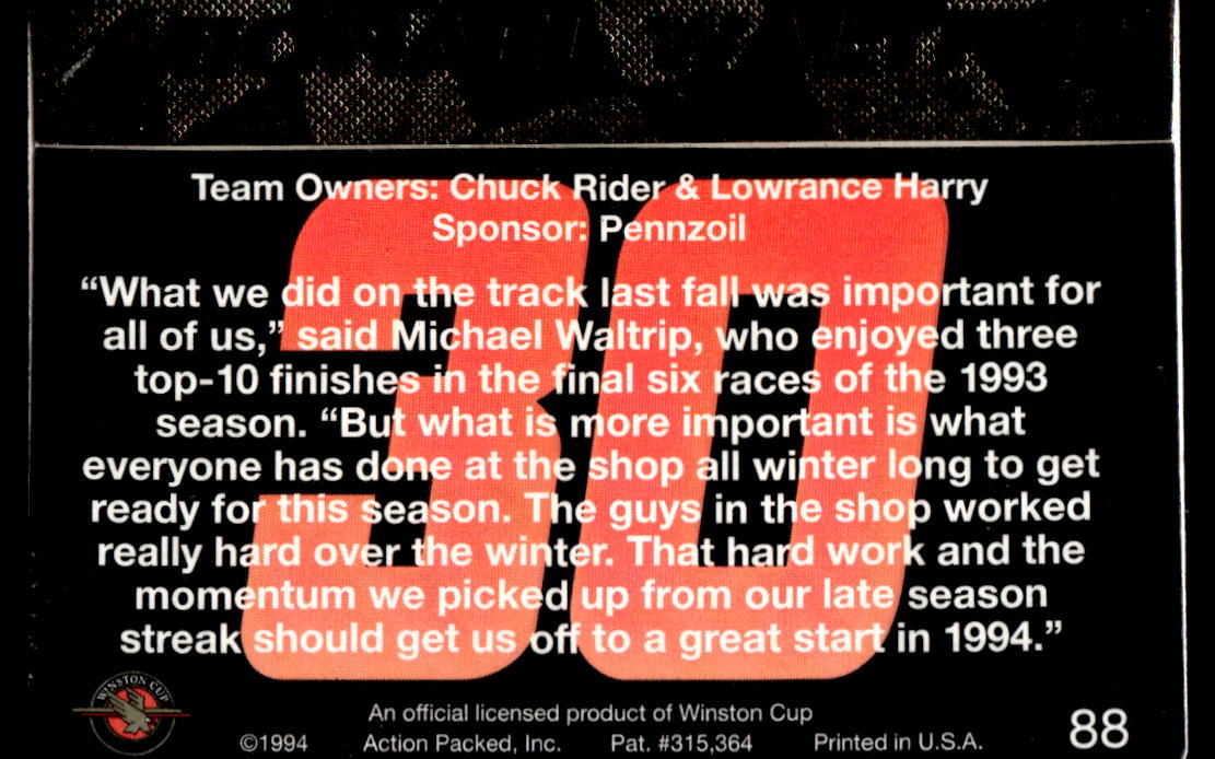 Michael Waltrip 1994 Action Packed Back of Card