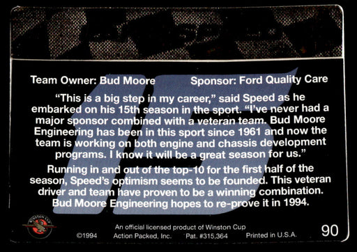 Lake Speed 1994 Action Packed Back of Card