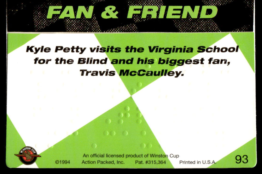 Kyle Petty 1994 Action Packed Back of Card
