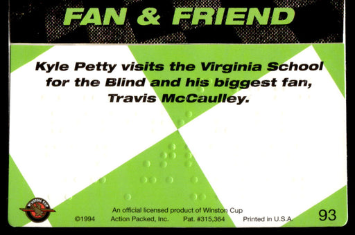 Kyle Petty 1994 Action Packed Back of Card