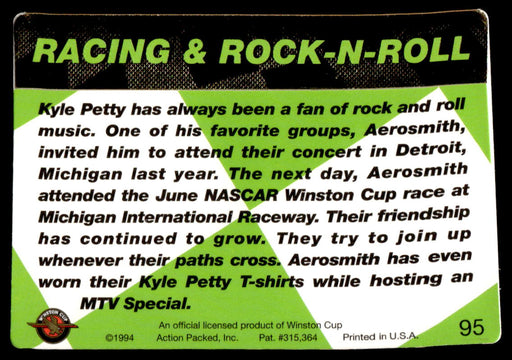 Kyle Petty 1994 Action Packed Back of Card