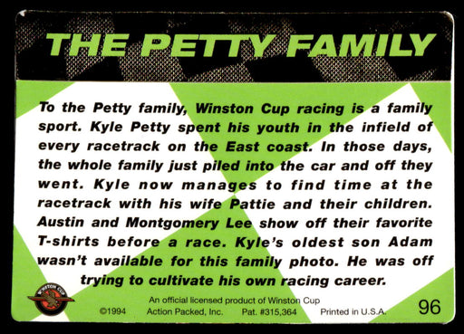 Kyle Petty 1994 Action Packed Back of Card