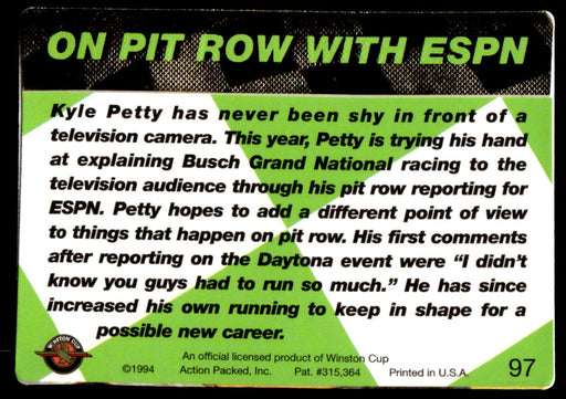 Kyle Petty 1994 Action Packed Back of Card