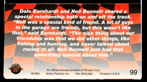 Dale Earnhardt/Neil Bonnett 1994 Action Packed Back of Card