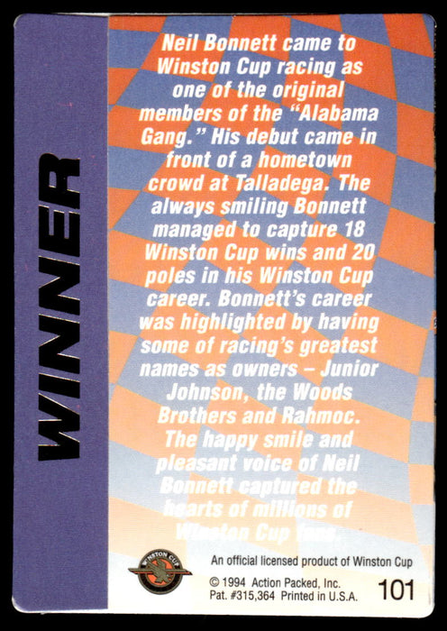 Neil Bonnett 1994 Action Packed Back of Card