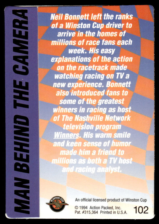 Neil Bonnett 1994 Action Packed Back of Card