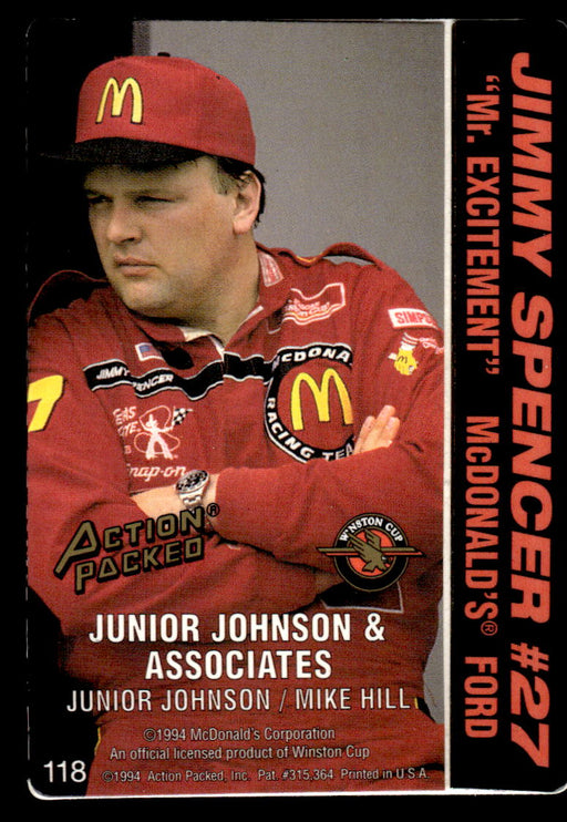 Jimmy Spencer 1994 Action Packed Back of Card