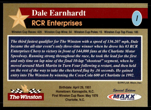 Dale Earnhardt 1993 Maxx The Winston Base Back of Card