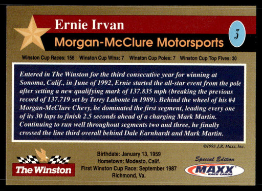 Ernie Irvan 1993 Maxx The Winston Base Back of Card