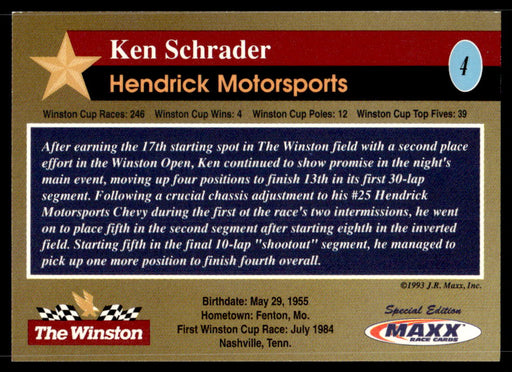 Ken Schrader 1993 Maxx The Winston Base Back of Card