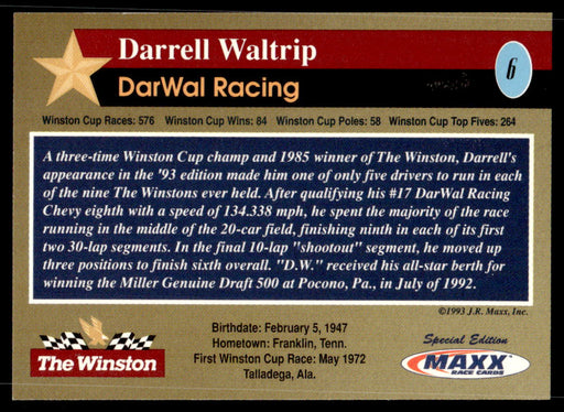 Darrell Waltrip 1993 Maxx The Winston Base Back of Card