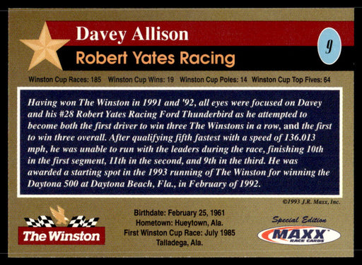 Davey Allison 1993 Maxx The Winston Base Back of Card