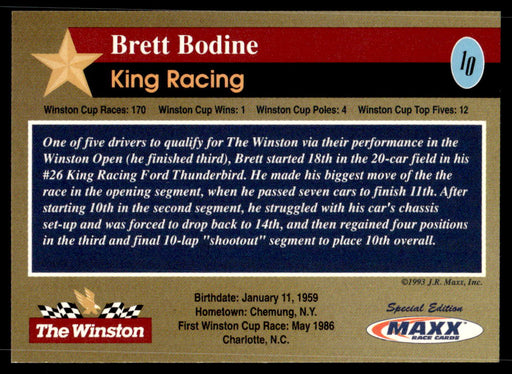 Brett Bodine 1993 Maxx The Winston Base Back of Card