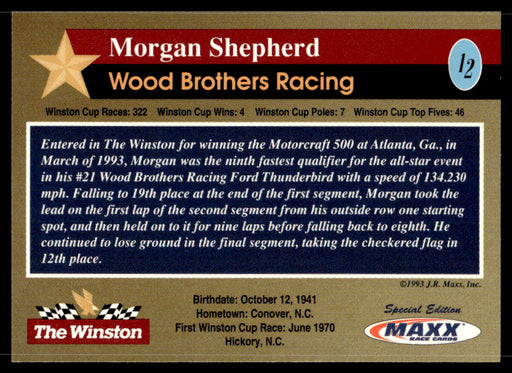 Morgan Shepherd 1993 Maxx The Winston Base Back of Card