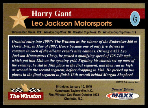 Harry Gant 1993 Maxx The Winston Base Back of Card