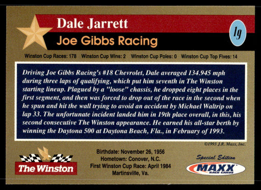 Dale Jarrett 1993 Maxx The Winston Base Back of Card