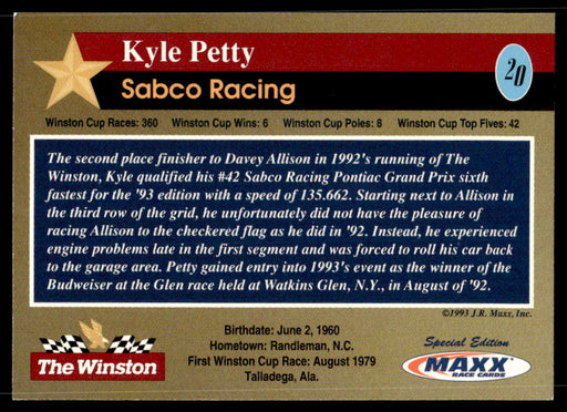 Kyle Petty 1993 Maxx The Winston Base Back of Card