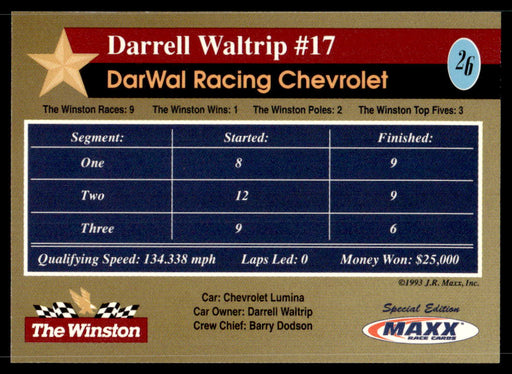 Darrell Waltrip #17 1993 Maxx The Winston Base Back of Card