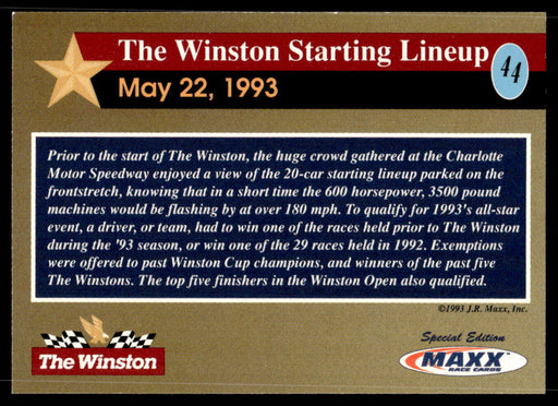 The Winston Starting Lineup 1993 Maxx The Winston Base Back of Card