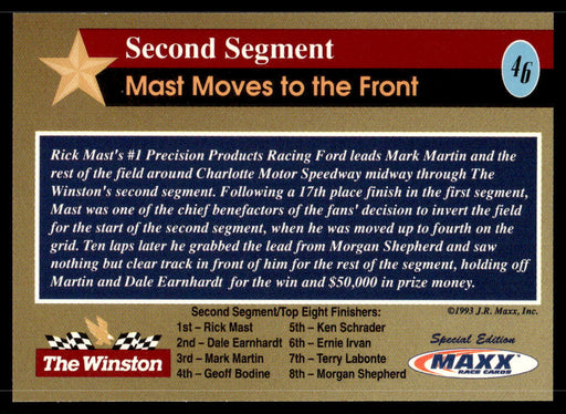 Second Segment 1993 Maxx The Winston Base Back of Card