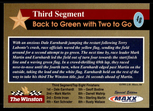 Third Segment 1993 Maxx The Winston Base Back of Card