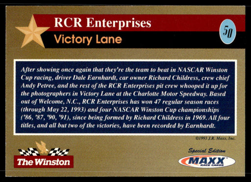 RCR Enterprises 1993 Maxx The Winston Base Back of Card